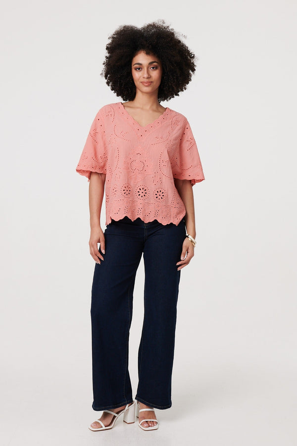 Broderie Anglaise Angel Sleeve Blouse