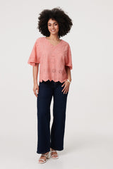 Broderie Anglaise Angel Sleeve Blouse
