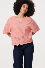 Broderie Anglaise Angel Sleeve Blouse
