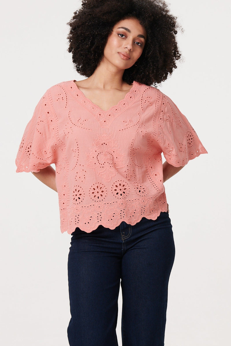 Broderie Anglaise Angel Sleeve Blouse