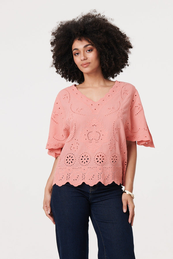 Broderie Anglaise Angel Sleeve Blouse