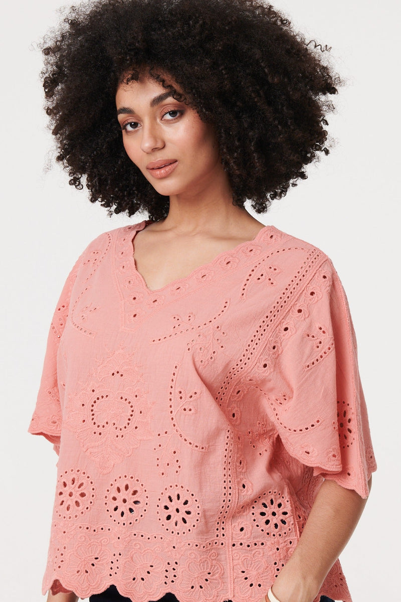 Broderie Anglaise Angel Sleeve Blouse