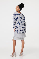 Leaf Print Longline Layered Tunic Blouse