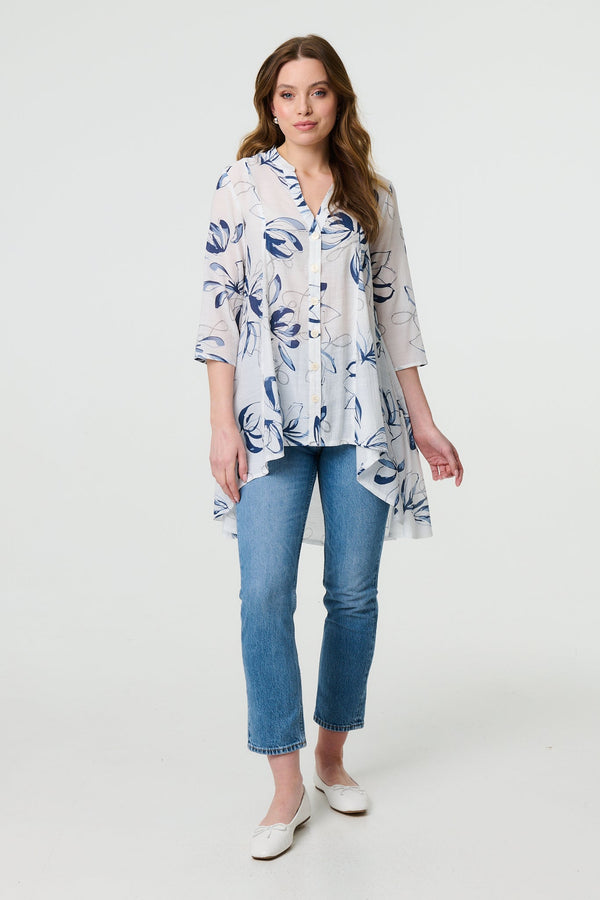 Floral High Low Relaxed Semi Sheer Blouse