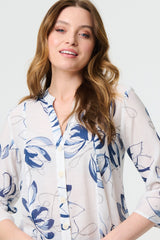Floral High Low Relaxed Semi Sheer Blouse