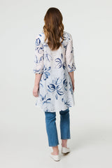 Floral High Low Relaxed Semi Sheer Blouse