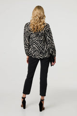Zebra Print V-Neck Long Sleeve Blouse