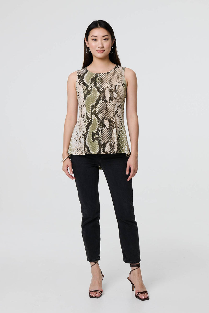 Snake Print Sleeveless Curve Hem Top