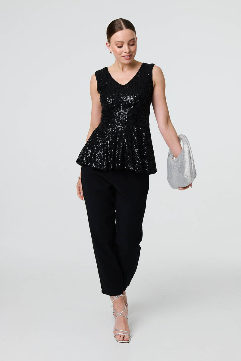 Sparkly Sequin Sleeveless Peplum Top