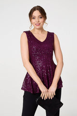 Sparkly Sequin Sleeveless Peplum Top