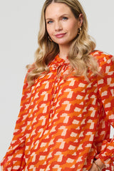 Printed Tie Neck Long Sleeve Blouse