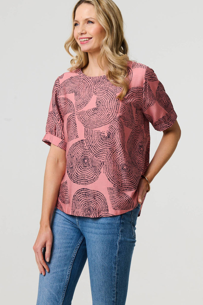 Abstract 1/2 Sleeve Relaxed Top