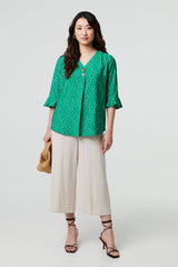 Ditsy Floral 3/4 Flare Sleeve Blouse