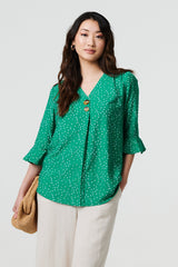 Ditsy Floral 3/4 Flare Sleeve Blouse