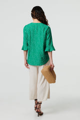 Ditsy Floral 3/4 Flare Sleeve Blouse