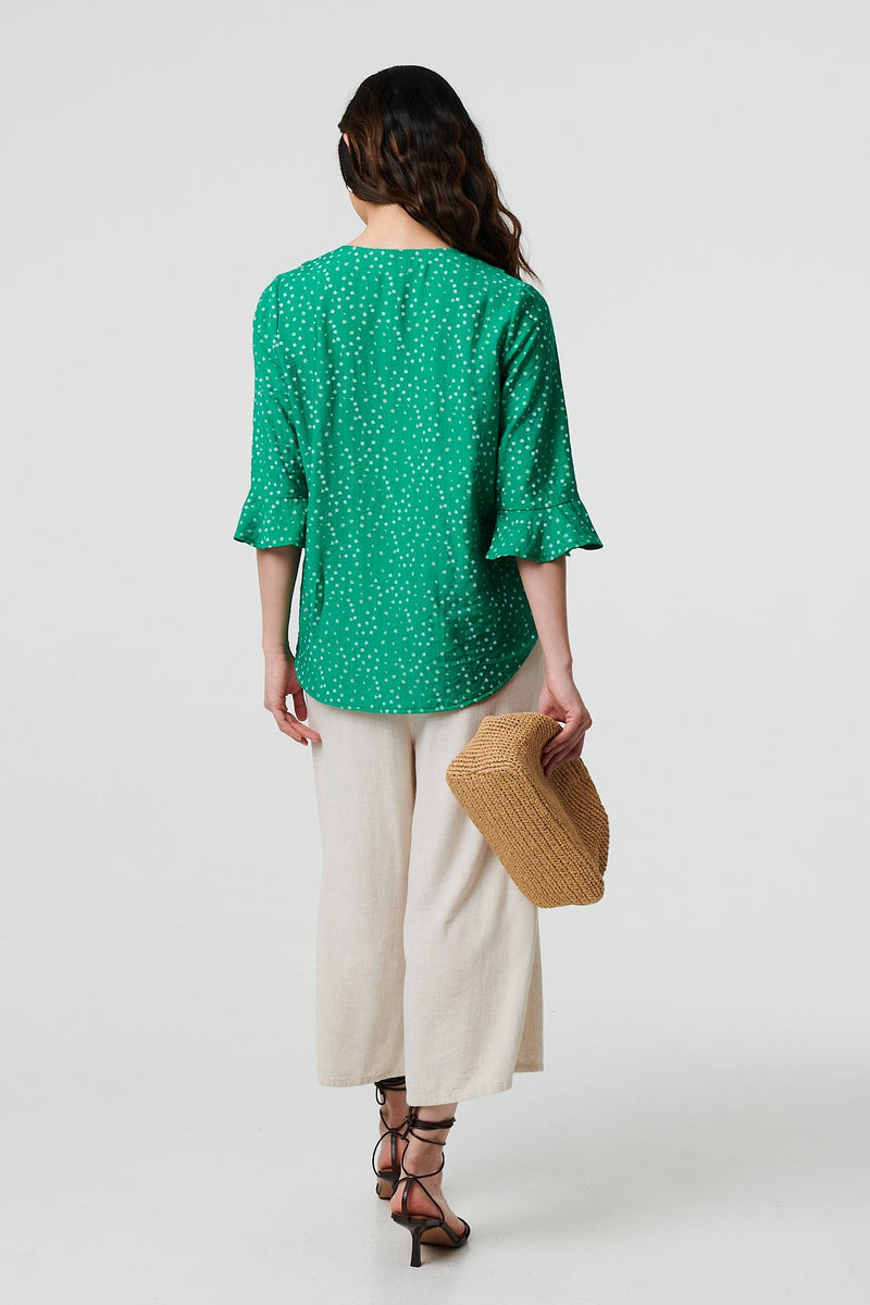 Ditsy Floral 3/4 Flare Sleeve Blouse