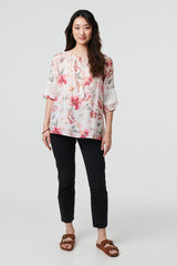 Floral Lace Trim Bardot Neck Blouse