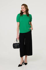 Textured Knit Short Puff Sleeve Top