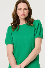 Textured Knit Short Puff Sleeve Top