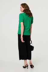 Textured Knit Short Puff Sleeve Top