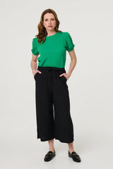 Textured Knit Short Puff Sleeve Top
