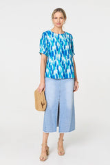 Printed 1/2 Turn-Up Sleeve Blouse