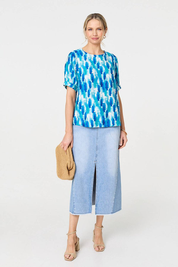 Printed 1/2 Turn-Up Sleeve Blouse