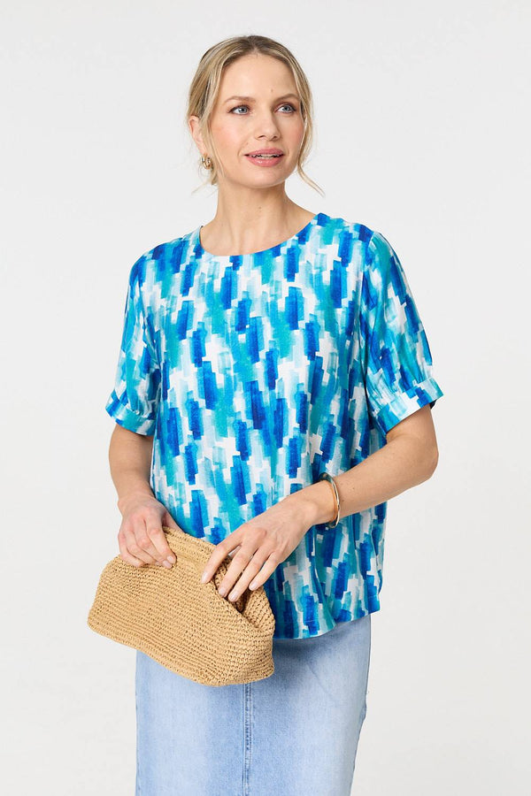 Printed 1/2 Turn-Up Sleeve Blouse