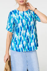 Printed 1/2 Turn-Up Sleeve Blouse