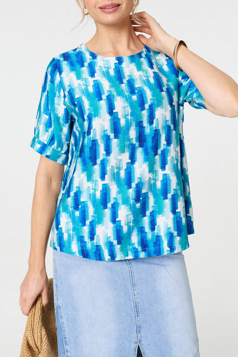 Printed 1/2 Turn-Up Sleeve Blouse