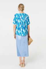 Printed 1/2 Turn-Up Sleeve Blouse