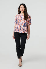 Printed 1/2 Turn-Up Sleeve Blouse