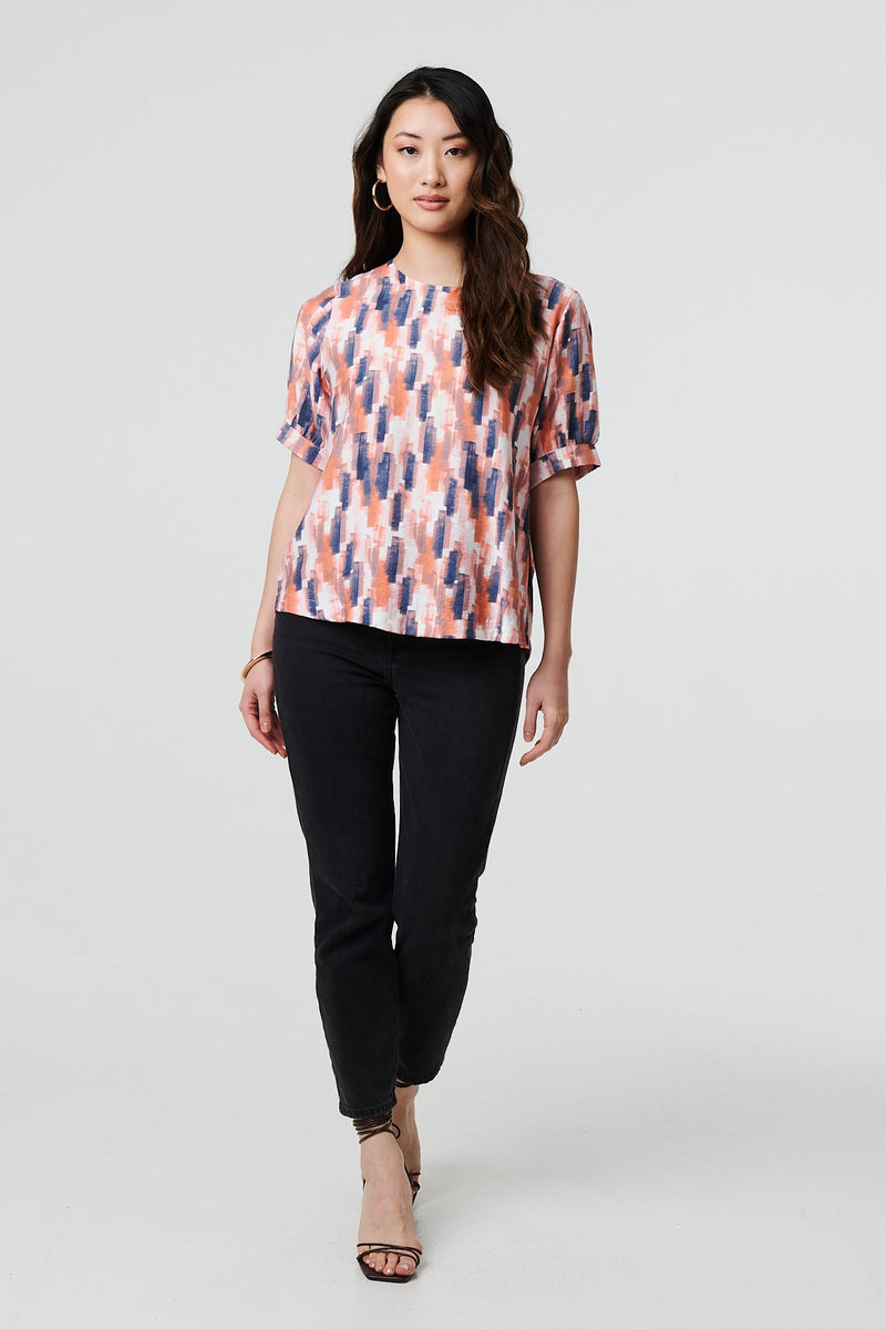 Printed 1/2 Turn-Up Sleeve Blouse