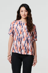 Printed 1/2 Turn-Up Sleeve Blouse