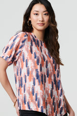 Printed 1/2 Turn-Up Sleeve Blouse