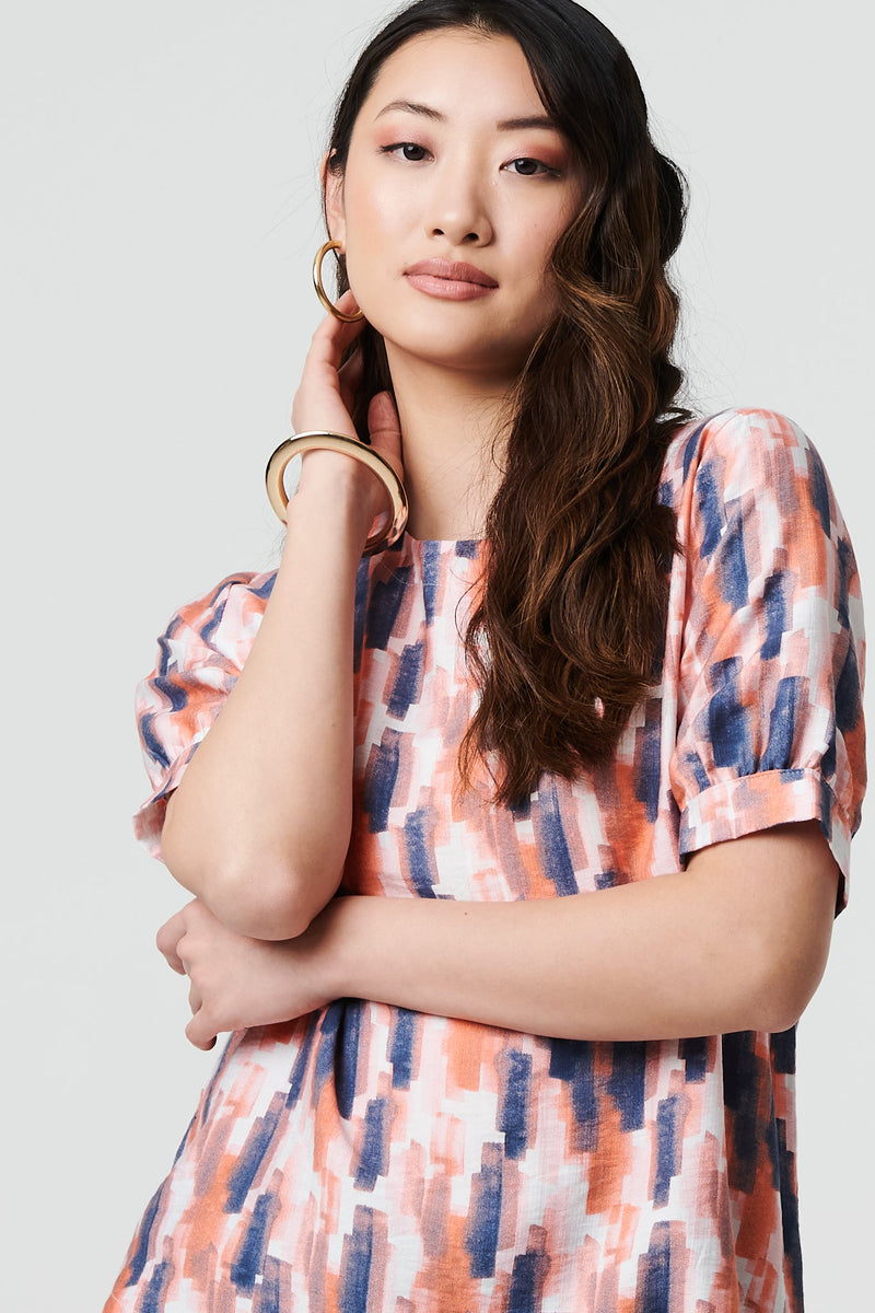 Printed 1/2 Turn-Up Sleeve Blouse