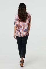 Printed 1/2 Turn-Up Sleeve Blouse