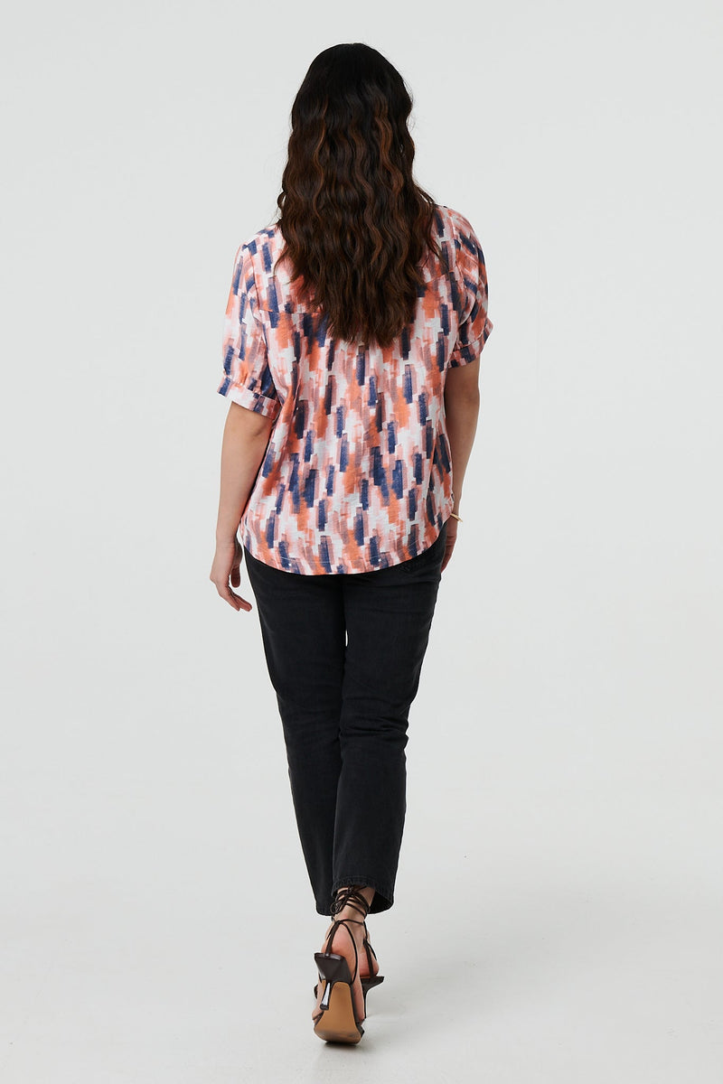 Printed 1/2 Turn-Up Sleeve Blouse