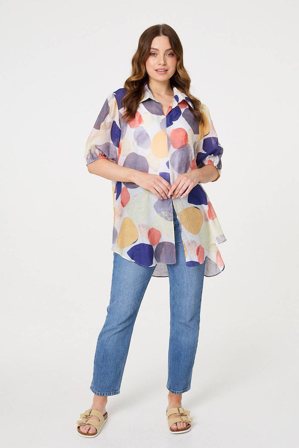 Abstract Semi Sheer High Low Shirt