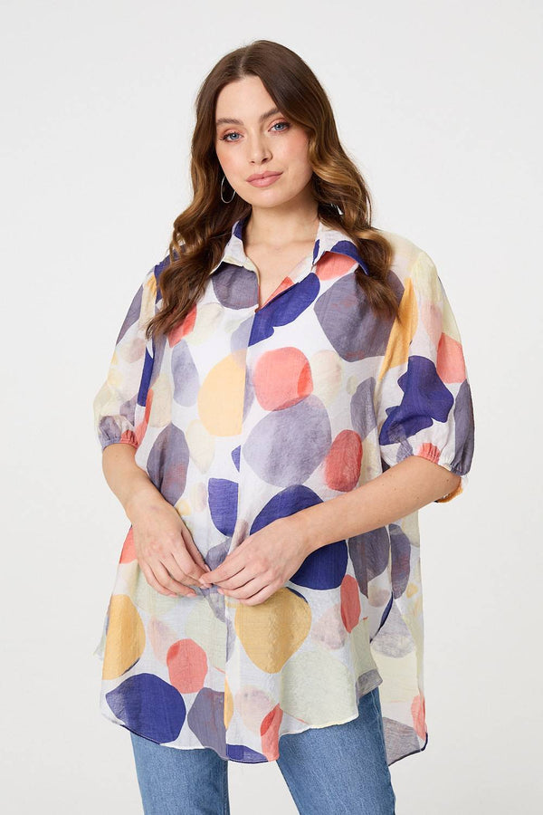 Abstract Semi Sheer High Low Shirt