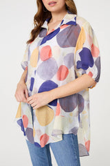 Abstract Semi Sheer High Low Shirt