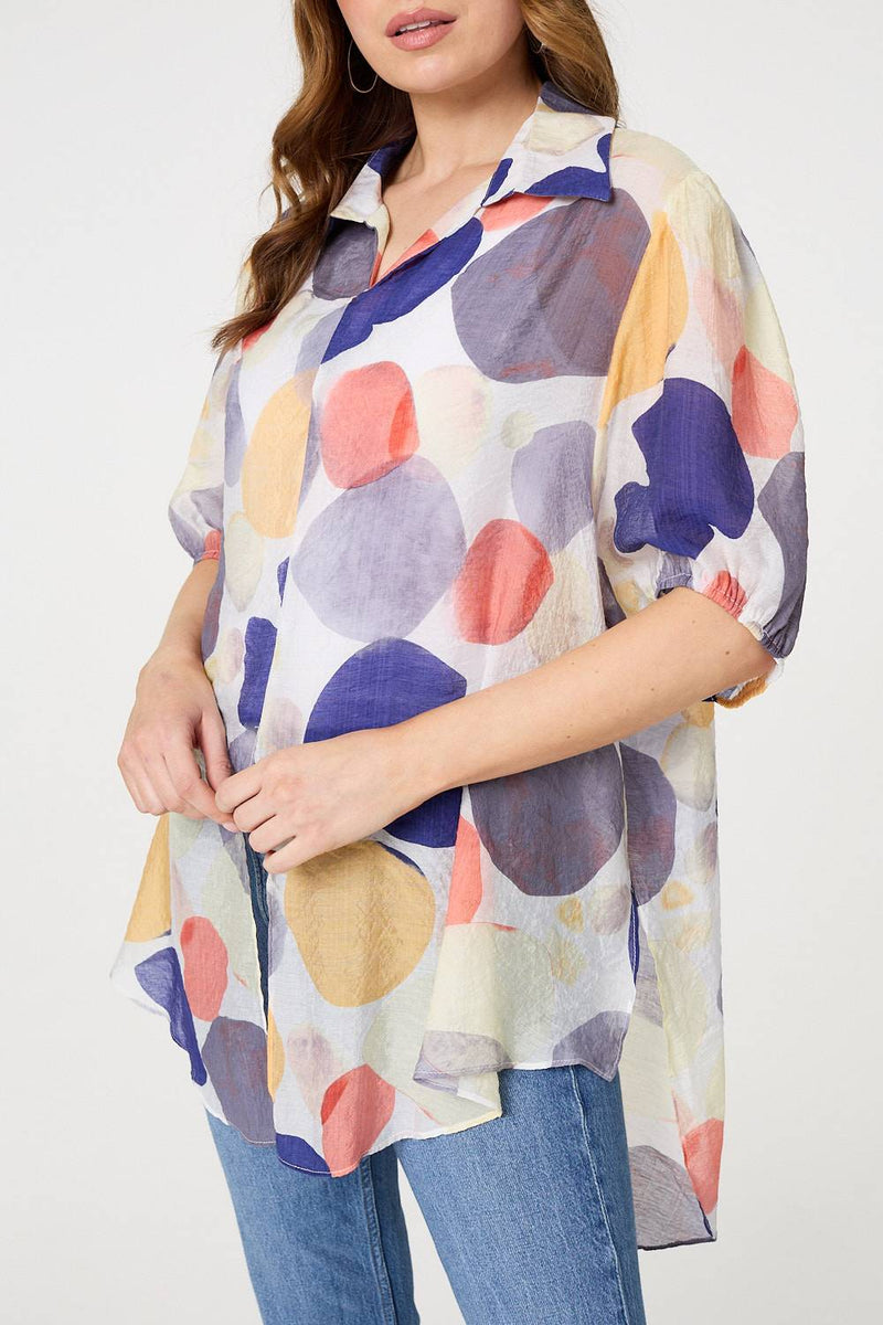 Abstract Semi Sheer High Low Shirt