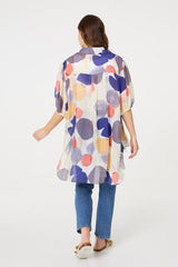Abstract Semi Sheer High Low Shirt