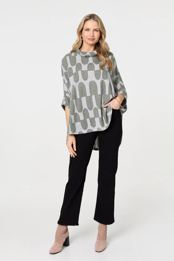 Geo Print Roll Neck Oversized Top