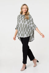 Geo Print Roll Neck Oversized Top