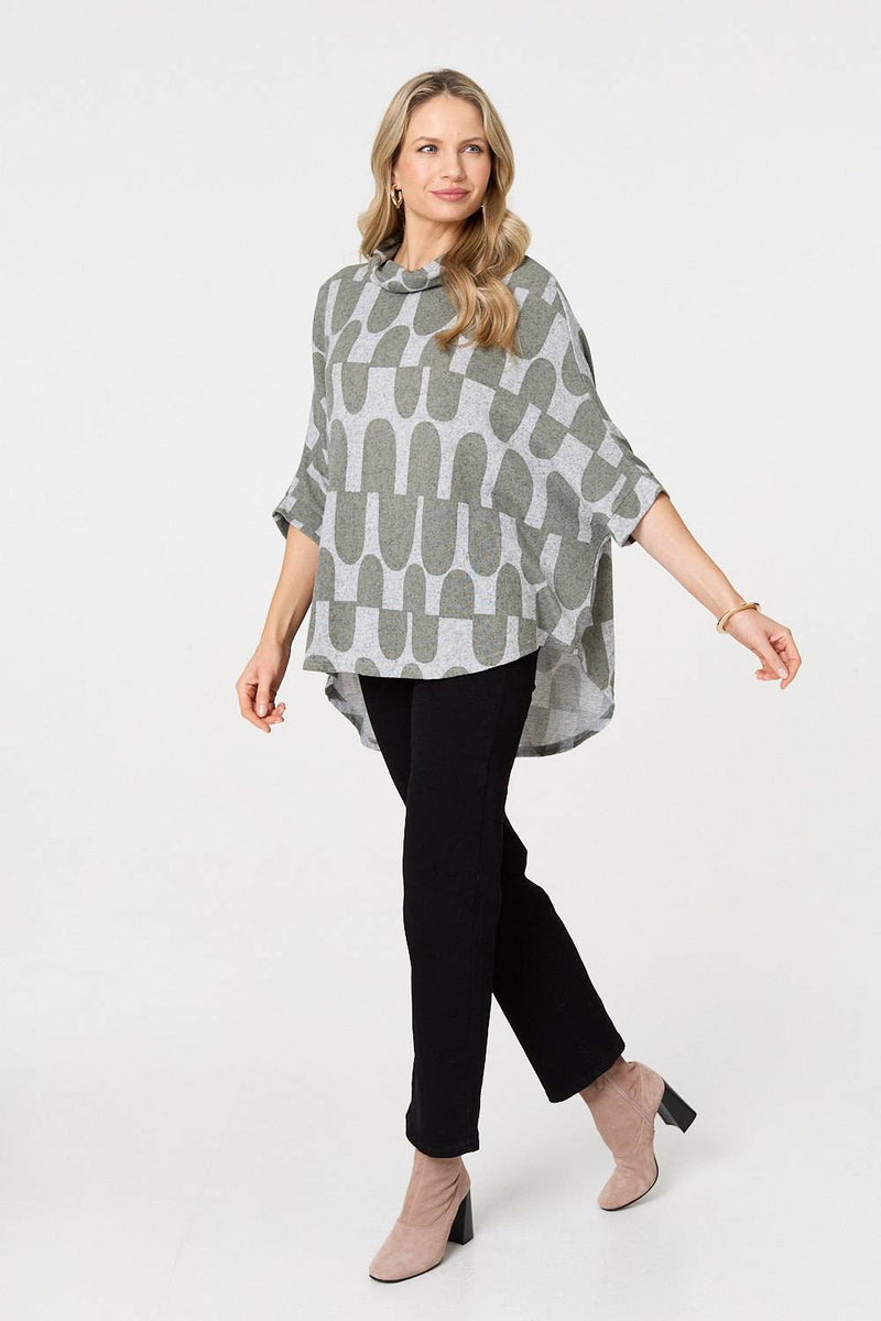 Geo Print Roll Neck Oversized Top