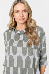 Geo Print Roll Neck Oversized Top