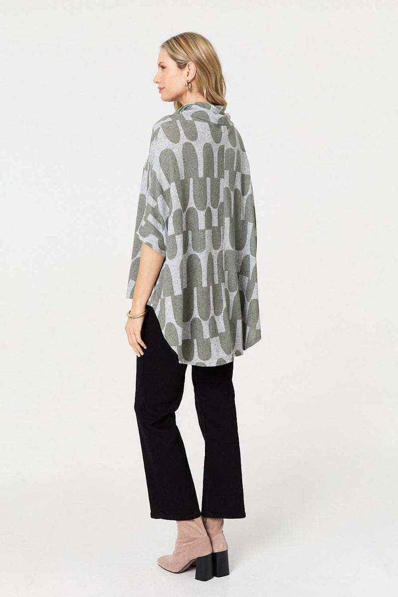 Geo Print Roll Neck Oversized Top