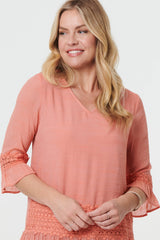 Lace Trim 3/4 Flared Sleeve Blouse