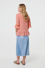 Lace Trim 3/4 Flared Sleeve Blouse